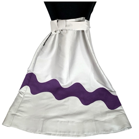 Chic Black and Silver Metallic Midi Dress purple accent and belt size XS NEW - Picture 10 of 11